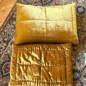 NWOT West Elm Golden Velvet Pillow and Throw Set